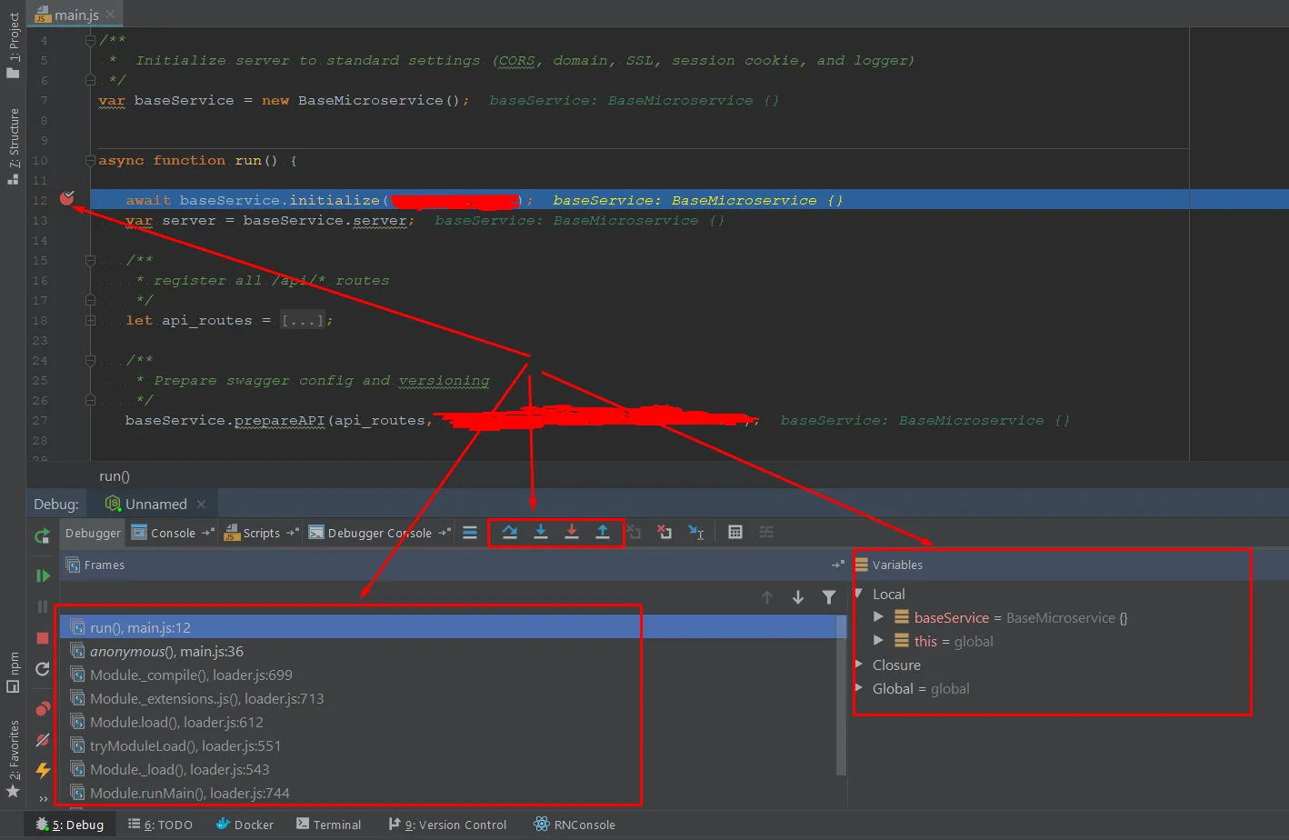 the IDE will stop at the selected line