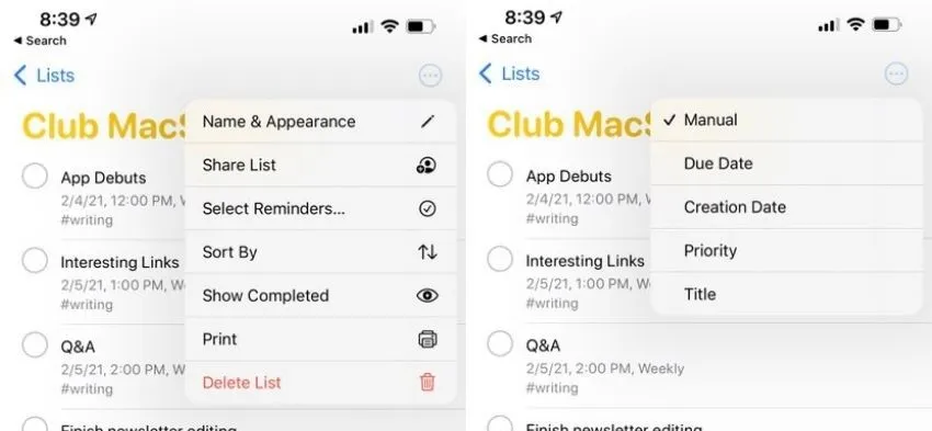 Reminders app